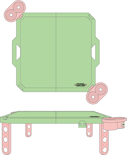 AMUSE　折りたたみテーブル カップホルダー付（グリーン×ピンク）